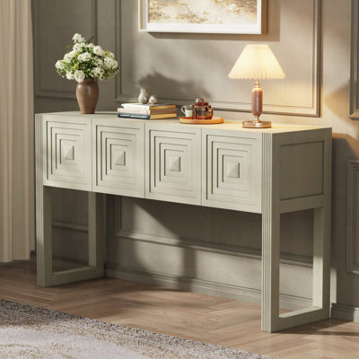Console géométrique sculptée avec 3 tiroirs à fermeture en douceur, pieds cannelés, canapé d'entrée pour le couloir du salon