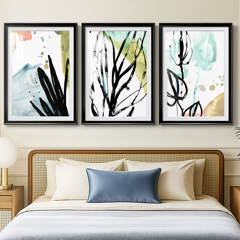 No Deckle Tropical Moderne IX - reproduction encadrée de qualité supérieure sur mesure mat - 3 pièces, Noir