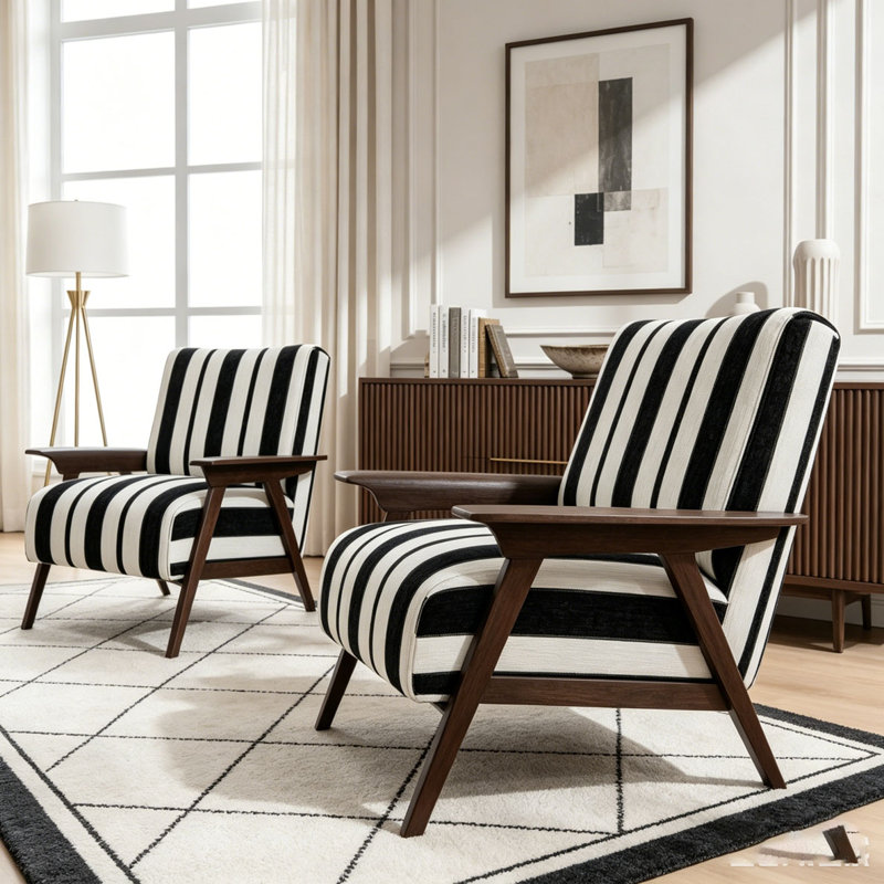 Fauteuil moderne avec accoudoirs élargis des deux côtés Pieds en bois massif, Black
