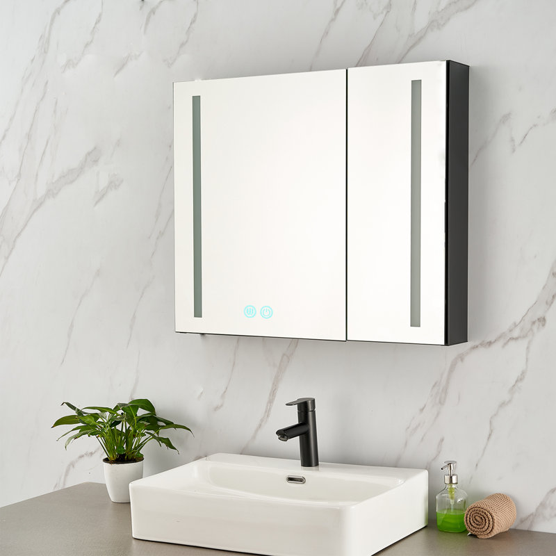 75 mm W 65 mm H Wall Mounted Framed Mirrored Bathroom Cabinets 3 Shelves with Mirror