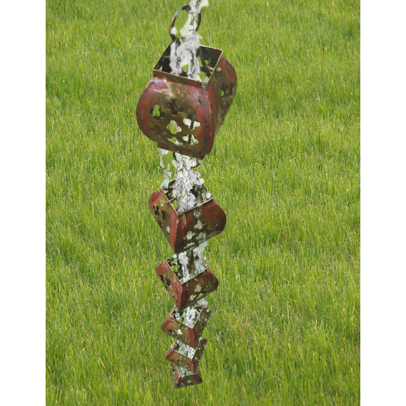 Copper Lantern Cup Rain Chain with Collection Basin, Decorative Gutter Downspout, by Dalen Products