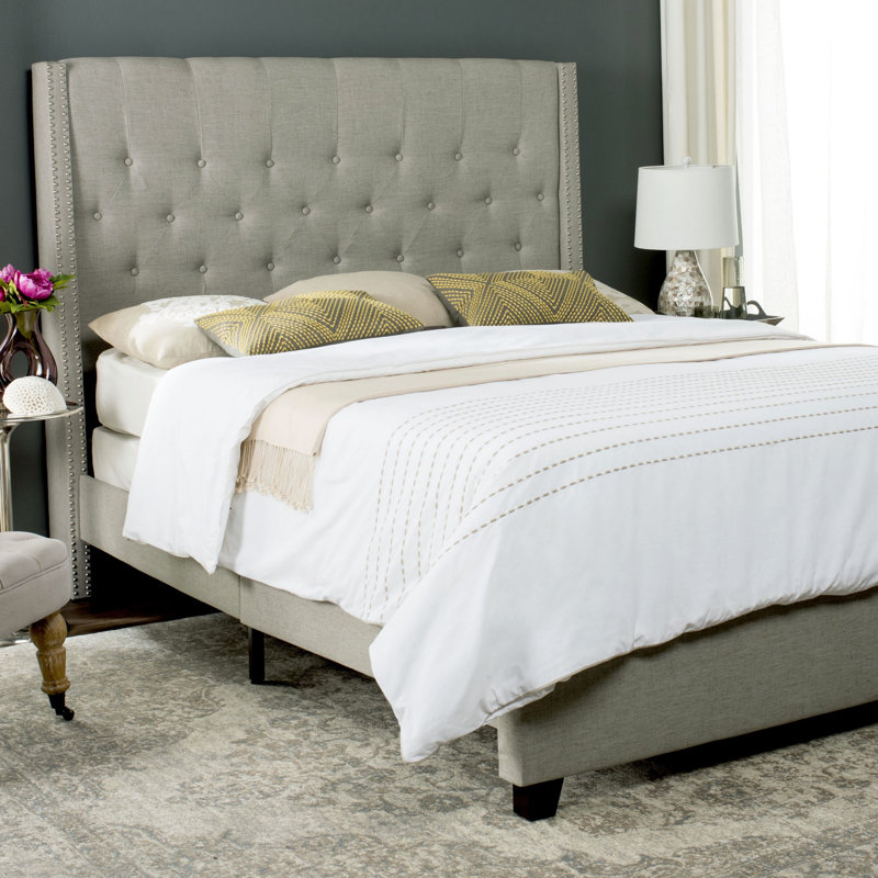 Wampler Upholstered Platform Bed, Queen, Light Gray