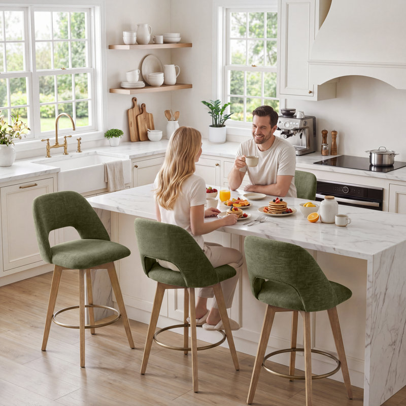 Tabouret de comptoir pivotant de style Mid-Century 26 po Wylee, Vert