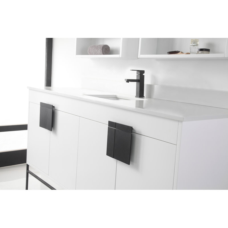 Ensemble de meuble-lavabo simple 60 po Maisie, Peinture blanc mat, Noir