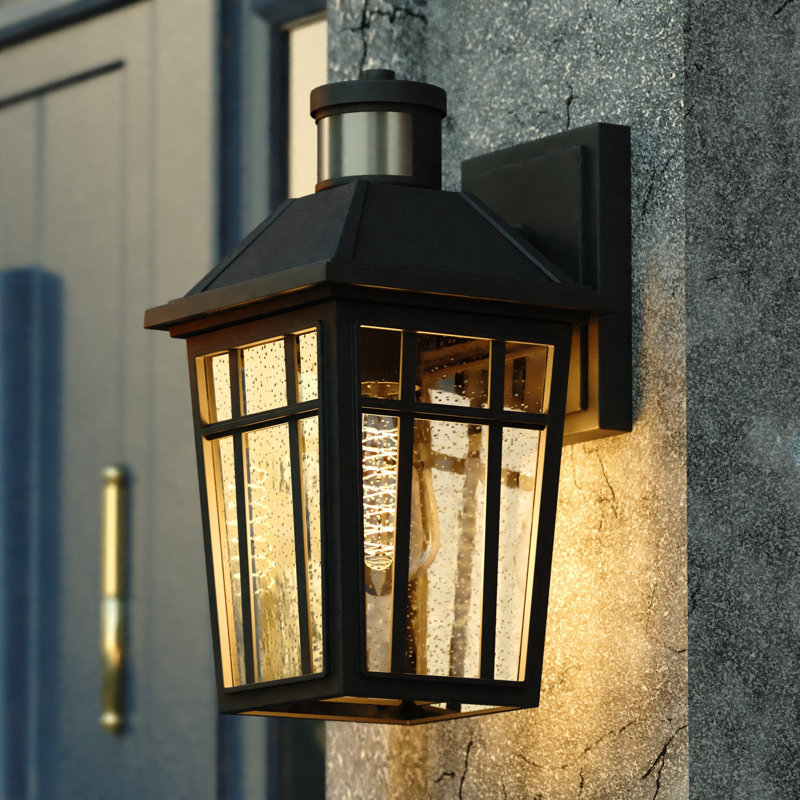Quinten Aluminum Matte Black Motion Sensor Dusk To Dawn Outdoor Wall Light Clear Seeded Glass