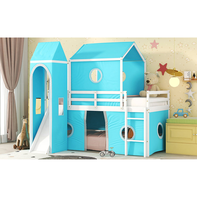 Lit mezzanine avec tente et tour Blue Slide