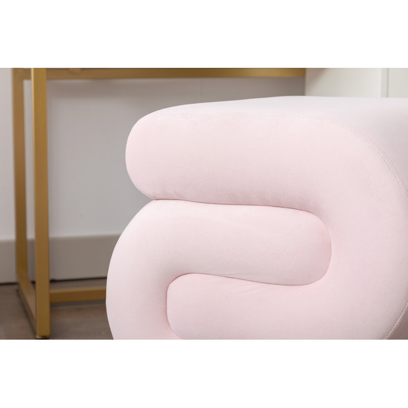 Jaszlyn S-shape Ottoman, Makeup Stool Footstool, Pink Velvet