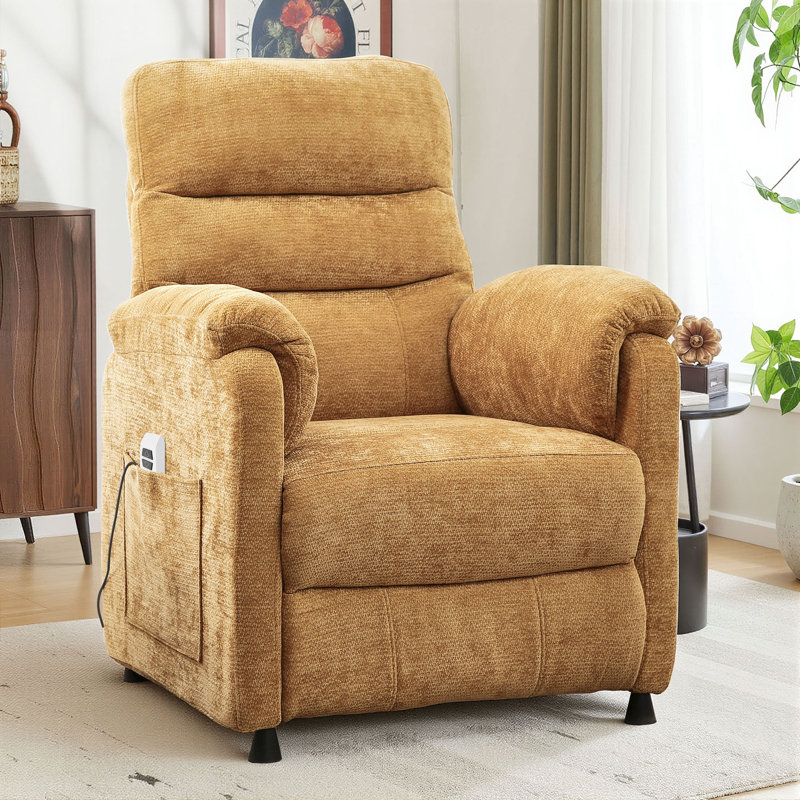 34" Chenille Power Recliner Chair with Side Pockets, Stepless Remote Control, Small Space Electric Recliner, 350 lb Capacity