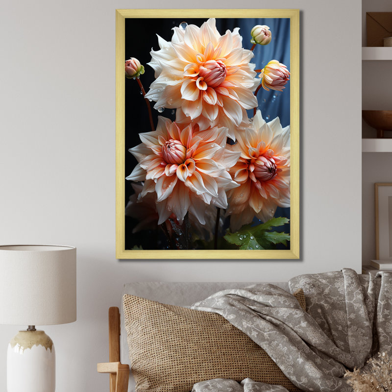 Impression romantique sur toile Vontrel Peach Dahlia, Encadrement doré, H 40 po x l 30 po x P 1,5 po