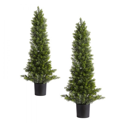 Cèdre artificiel topiaire, plantes artificielles en arbustes de pin de 36 pouces, arbre de soie artificiel d'aspect véritable, assemblage facile pour le porche extérieur
