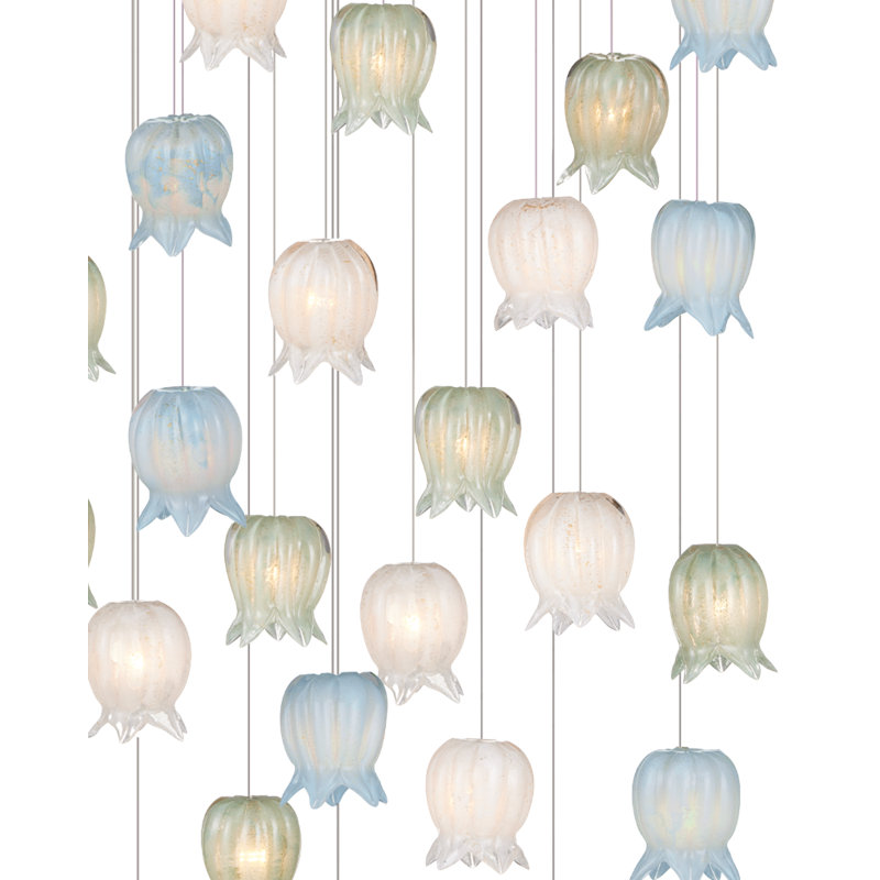Polpo 7-Light Round Multi-Drop Pendant, 13" H x 33" W x 33" D, Blue/Green/White, 5400 Lumens
