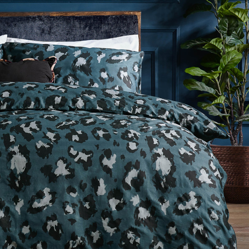 True Leopard Cotton Blend Animal Print Duvet Cover Set with Pillowcases Included, Double Duvet Cover Set + 2 Pillowcases