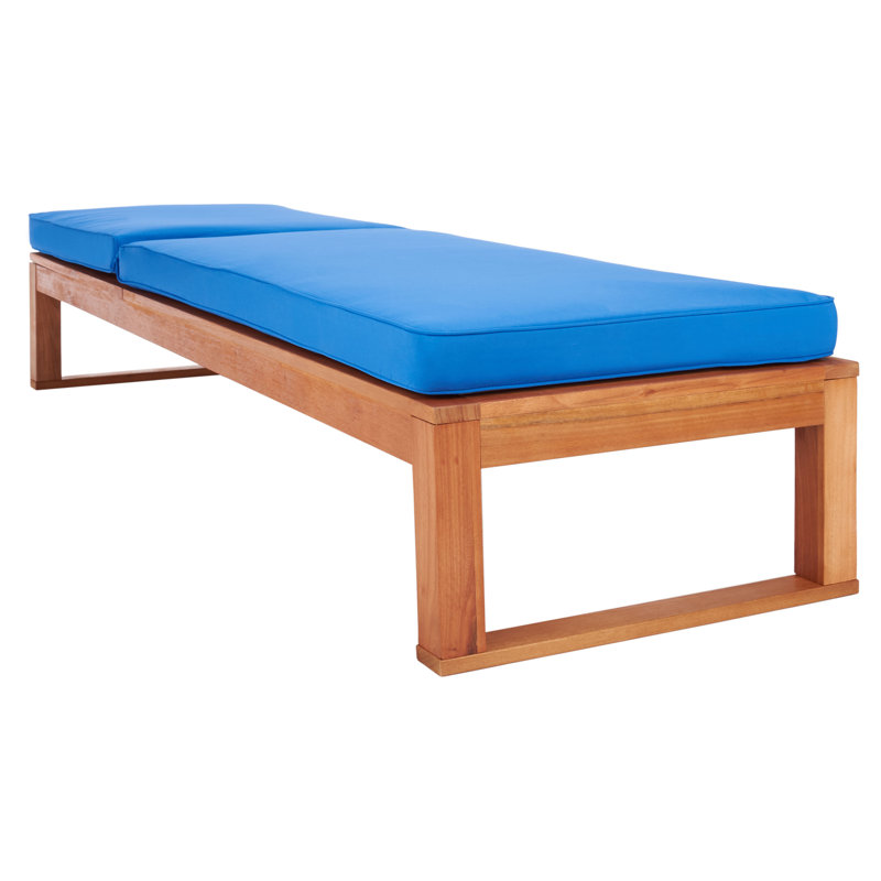Chaise longue simple inclinable en eucalyptus avec coussins 80,9 po Faunce, Bleu royal, Naturel