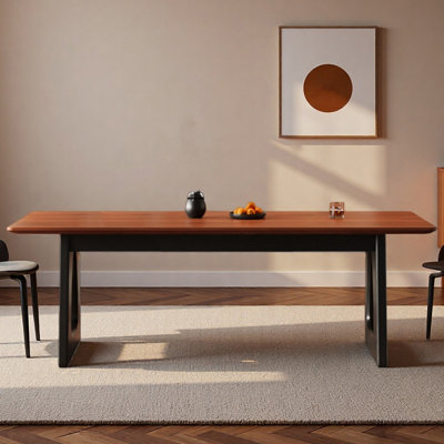 Solid wood rectangular dining table with black leg
