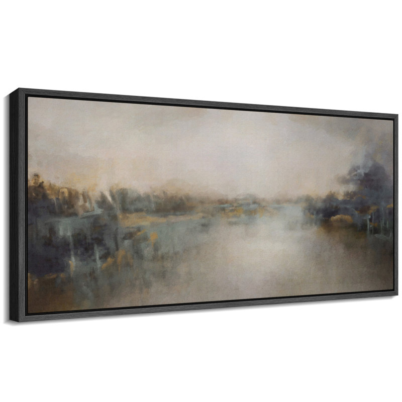 Rustic Countryside River Landscape Impressionistic Nature Scene, reproduction d'art sur toile, H 30 po x l 60 po