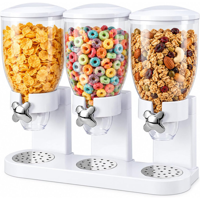Triple Cereal Dispenser, 3×2L Countertop Dry Food Dispenser