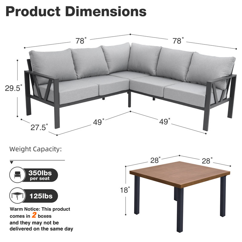 Aashriya 5 - Person Patio Conversation Set with Cushions, Light Gray/Black