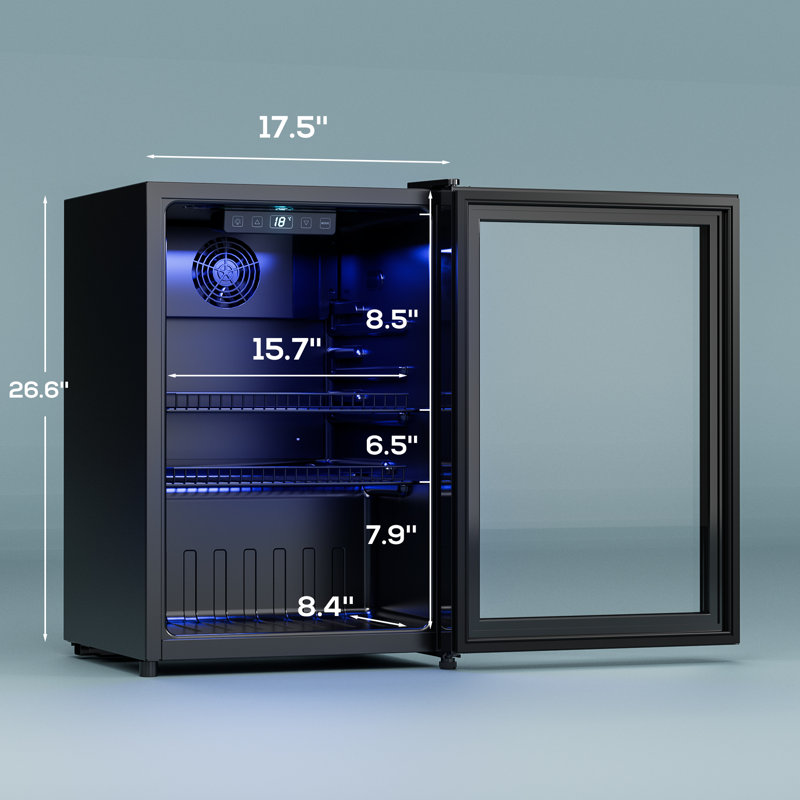 GUNJI 17.5'' W Freestanding 3.2 Cubic Feet Beverage Cooler with Glass Door, 26.57"H x 17.5"W x 18.5"D