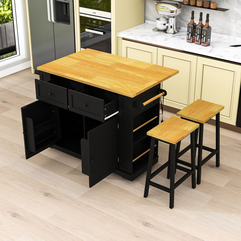 47.7 " W Kitchen Island Set, Black
