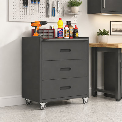 Heavy-Duty Metal Storage Cabinet with Wheels, 3 Drawer Tool Cabinet for Garage Office and Home Organizer