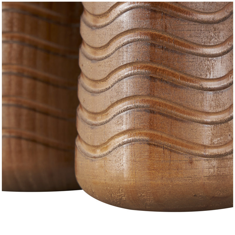 Islah Wood Decorative Brown Vase with Carved Wavy Designs Set