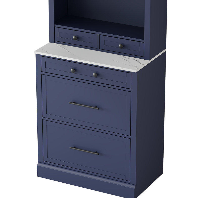 [Vidéo d'assemblage fournie] Garde-manger de 83,7 po de hauteur moderne TopMAX, grand bahut autoportant avec plateau en faux marbre, armoire avec 5 tiroirs de rangement et tablette réglable, bleu