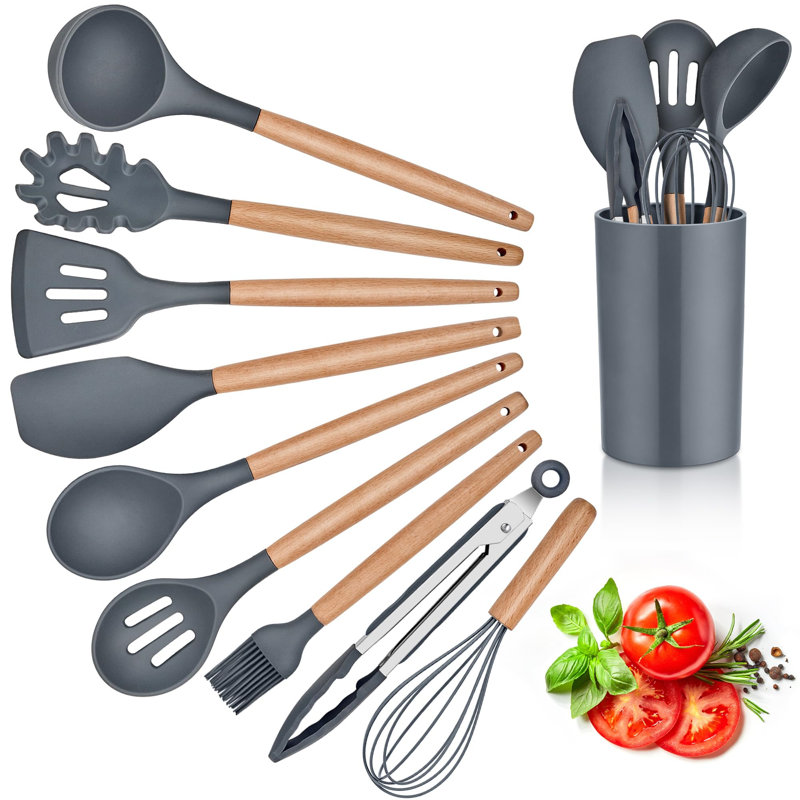 Belfry Kitchen Villicana 10 Utensil Set, Grey