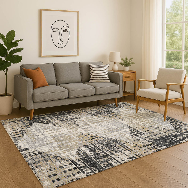 Premium Machine Washable Mayfield AMF2116 Geometric Rug, 3' x 5', Black