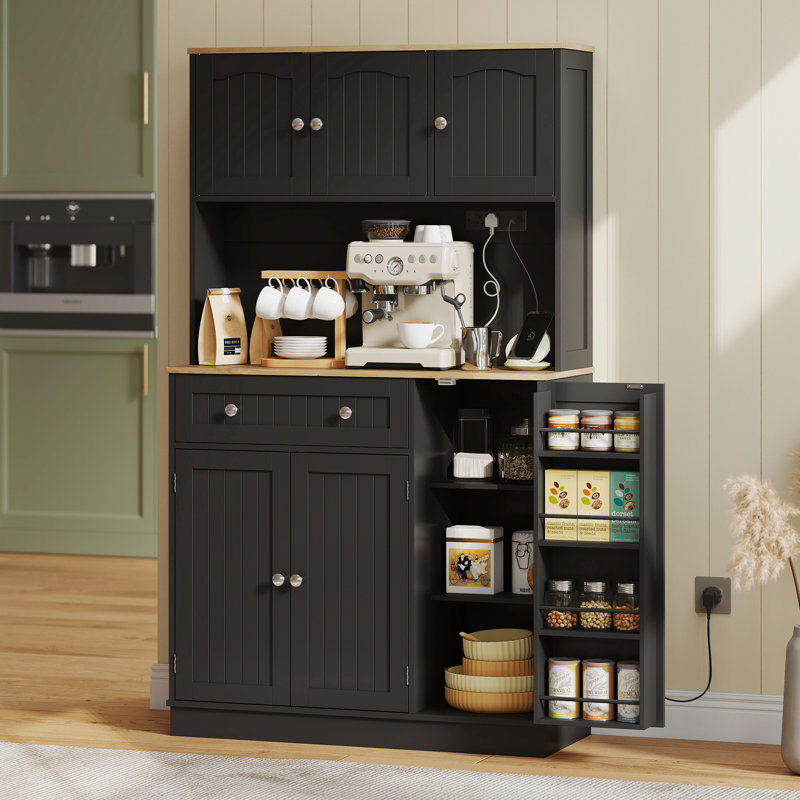 68" Pantry Cabinet, Kitchen Cupboard with Charging Station, White, White