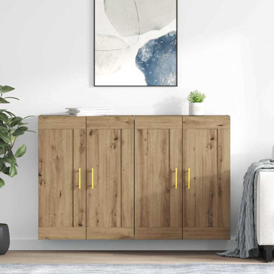  Wall-Mounted Cabinet 2 Pcs Black Oak 69.5 X 34 X 90 Cm