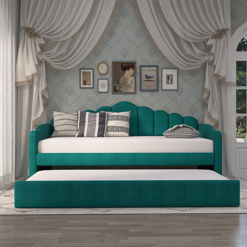 Twin Size Upholstered Daybed With Trundle, Green