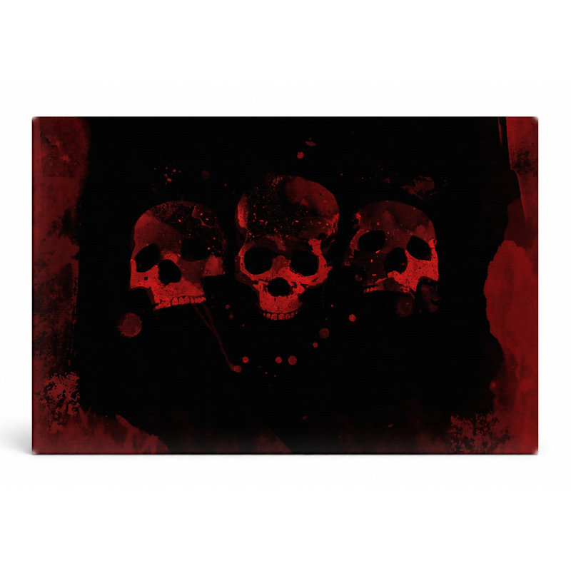 Trois crânes en rouge - art mural sur toile paysage, 14" W x 11" H