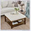 Upholstered Coffee Table Tufted Linen Large Square Ottoman with Beech Wood Shelf