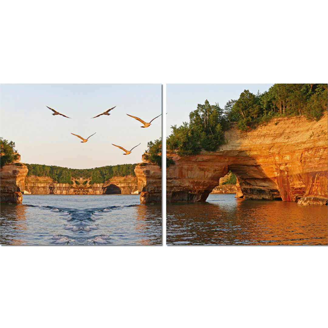 Baxton Studio Stone Arches Mounted 2 Piece Framed Photographic Print on Canvas Set Millwood Pines