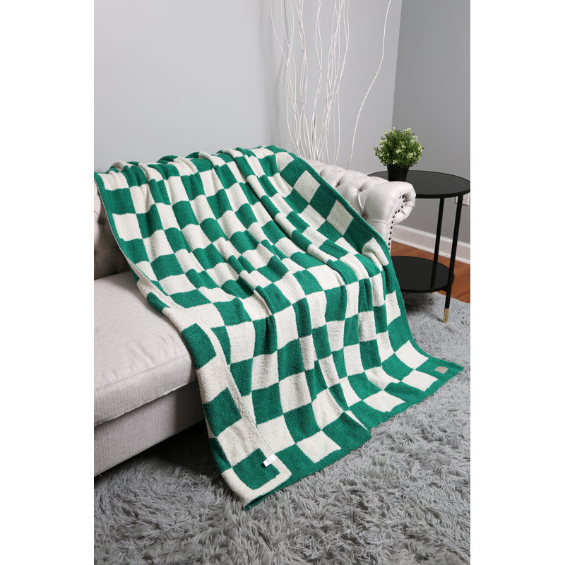 Checkered Pattern Luxury Soft Throw Blanket, Green