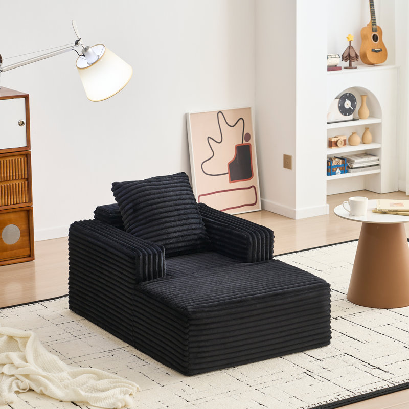Méridienne intérieure 45,3 po, canapé simple en velours côtelé désossé avec assise profonde et accoudoirs, sans assemblage, 1 coussin de dossier, noir