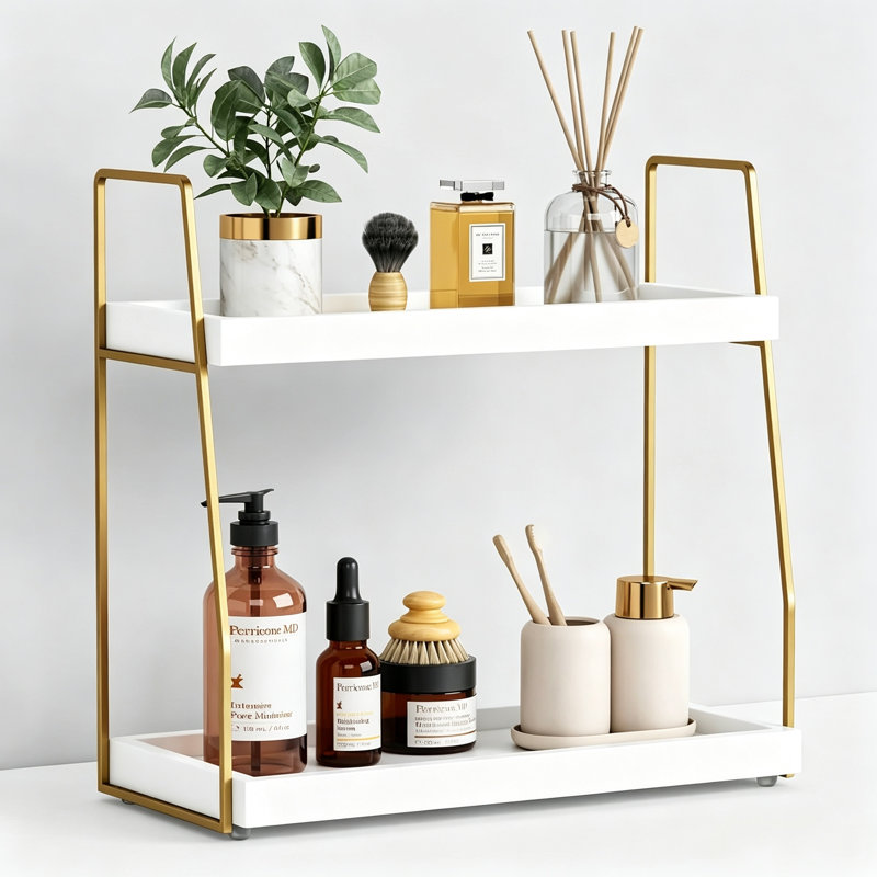 Organisateur de comptoir de salle de bain à 2 niveaux, tablette de rangement pour meuble-lavabo en bois, rangement multi-scène pour salle de bain, cuisine et meuble-lavabo de maquillage