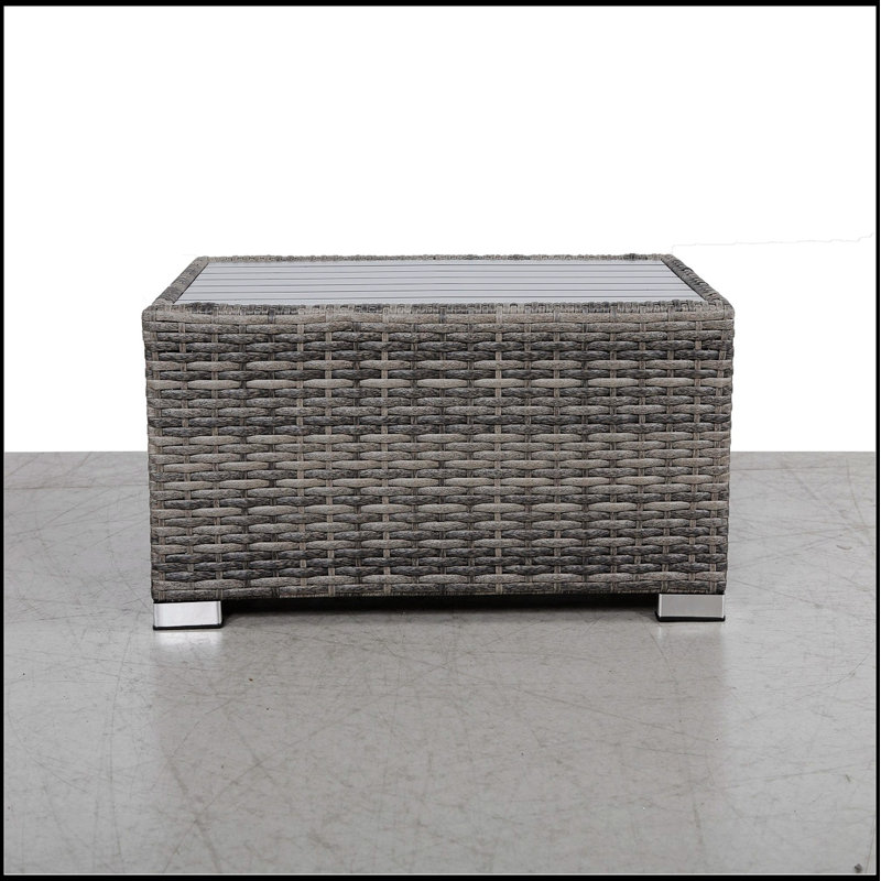 Mixed Grey Slatted Side Table With Aluminum Top – Durable And Fully Assembled For Outdoor Use
