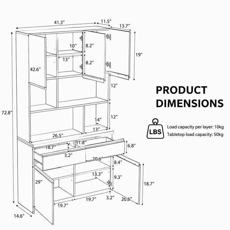 Armoire de rangement autoportante polyvalente avec tablettes réglables et tiroirs pour les besoins d'organisation moderne
