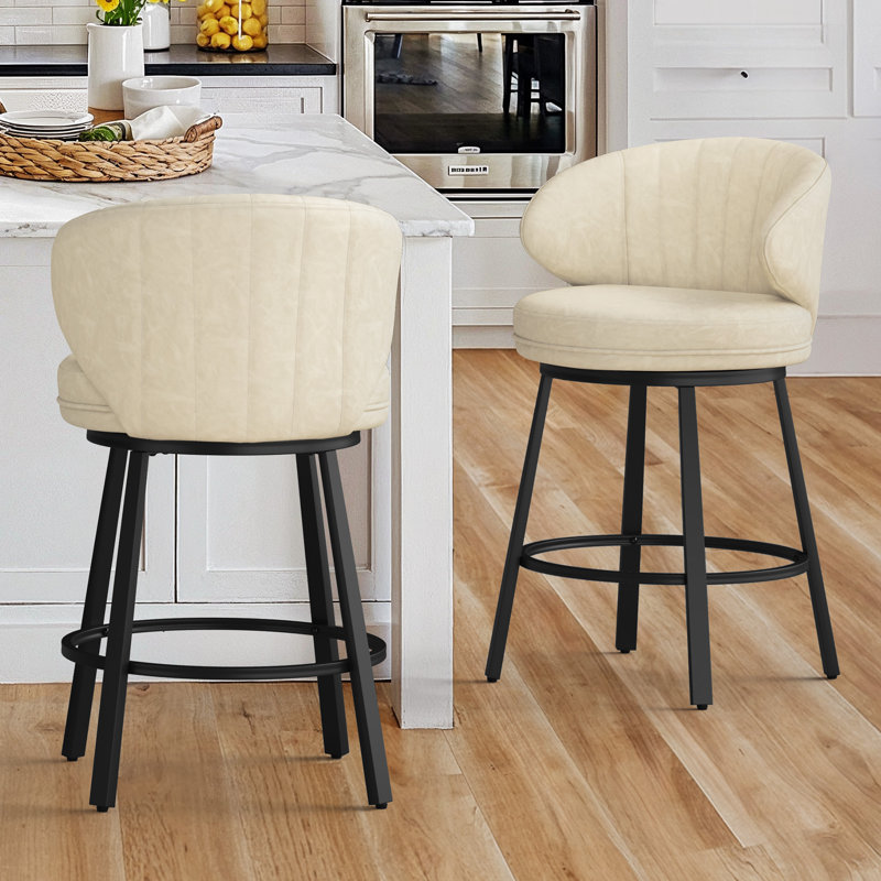 Tabourets de bar pivotants de 26 po avec pieds et repose-pieds en métal Matisse, Beige, 2
