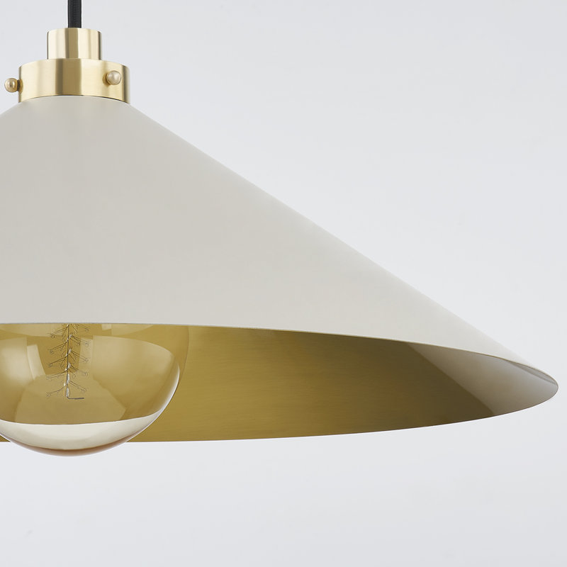 Luminaire suspendu 1 lumière, Laiton vieilli, Blanc cassé, H 8,5 po x l 20 po x P 20 po