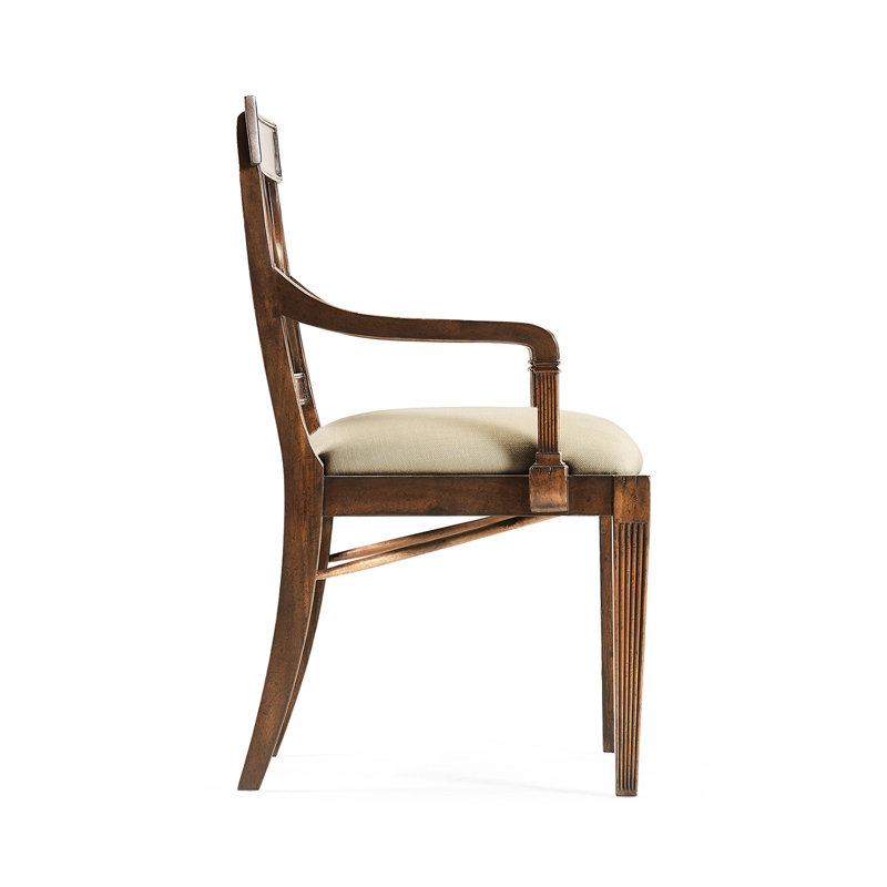 Upholstered Arm Chair, Tan, Medium Antique Mahogany