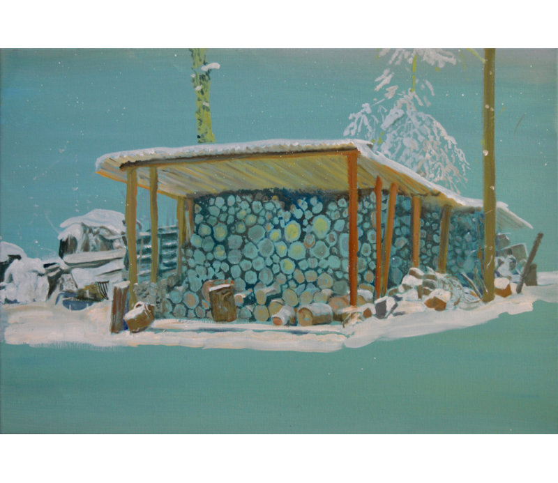 Winter Firewood Stack by Other Artist, Framed Canvas, Brown, 24 × 16