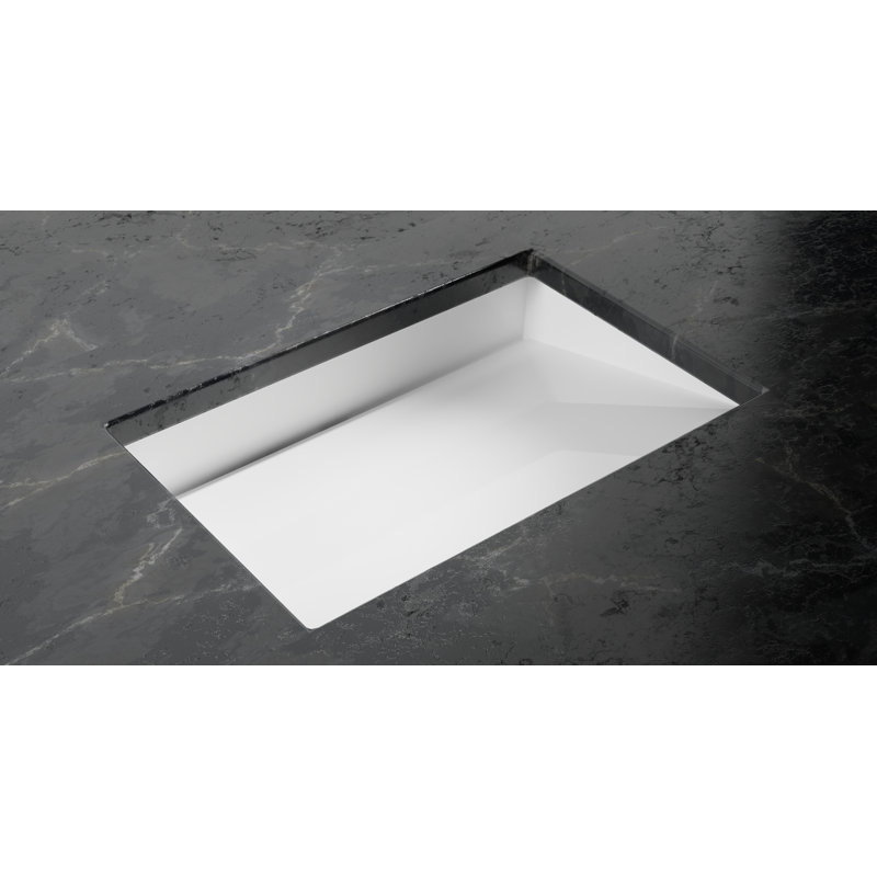 Badeloft 25.2" x 16.1" Rectangular Stone Resin Undermount Ramp Bathroom Sink UB-04-L-G in Glossy White, Glossy White