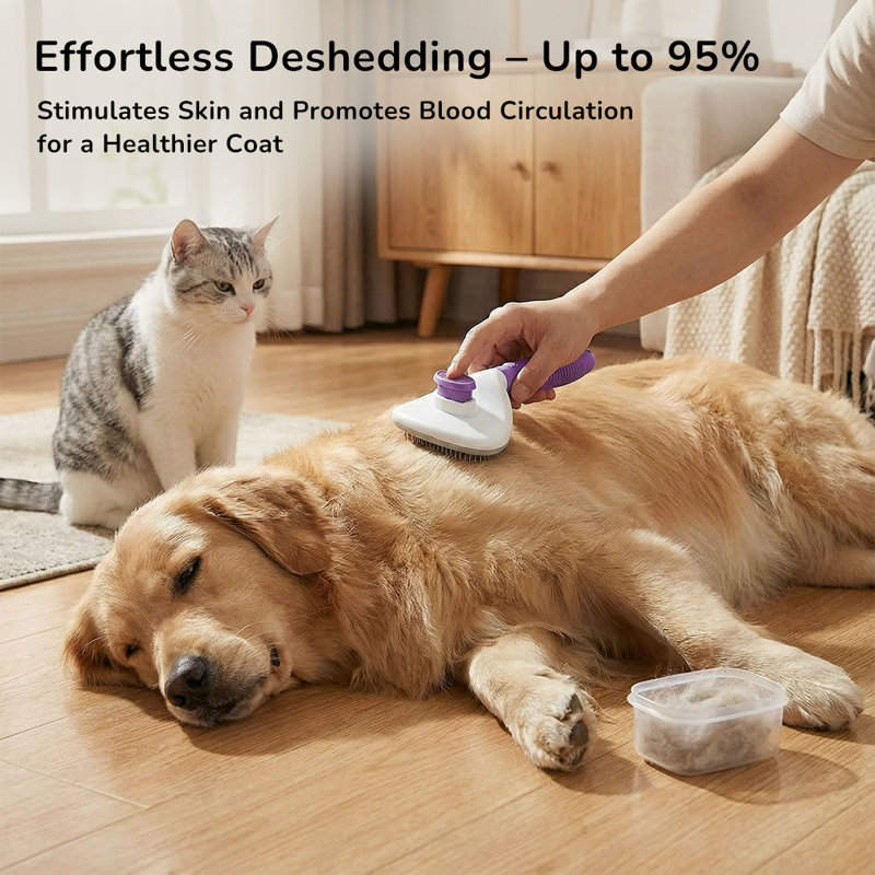 Fido Fave Self-Cleaning Deshedding & Dematting Dog & Cat Slicker Brush with Quick Release Button, Purple