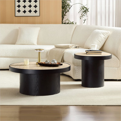 Ensemble de 2 tables basses rondes en panneau de fibres à densité moyenne