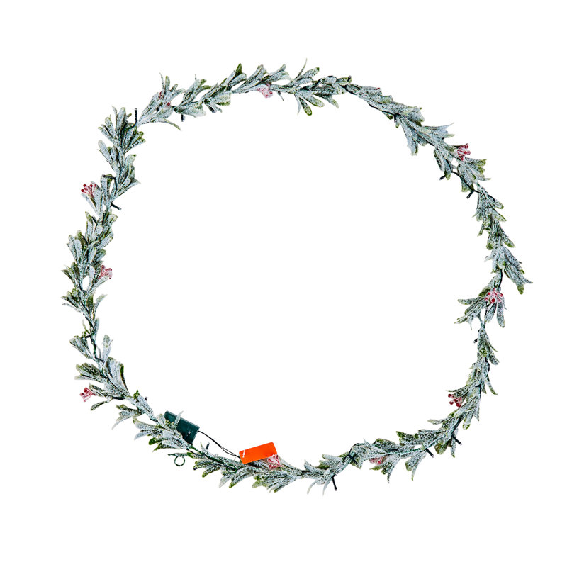 Guirlande de Noël de 2,74 m (9 pi) au feuillage réaliste, ornée de vignes, de feuilles d'olivier et de baies. Guirlande artificielle persistante avec guirlande lumineuse pour décoration de Noël intérieure et extérieure, sur un foyer ou un manteau de cheminée.