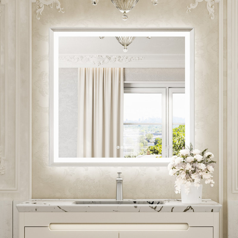 Miroir de salle de bain à DEL New Rockford, 36 po x 36 po, Argent, Carrée