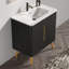 Meuble-lavabo autoportant de 30 po avec finition en chêne noir cannelé, pieds en bois massif et lavabo blanc - Design moderne Mid-Century