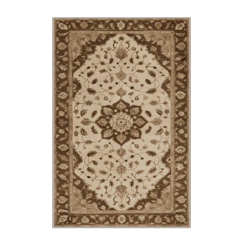 Tapis brun Tabriz lavable à la machine